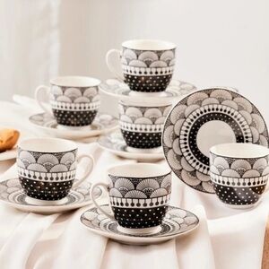 KARACA Aysel Black and White Espresso Set (Set of 6)